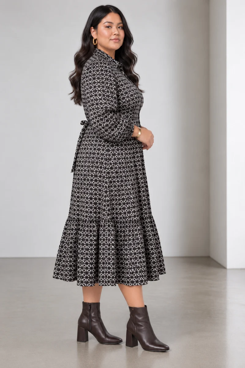 Renna|Viscose Tiered Midi Dress