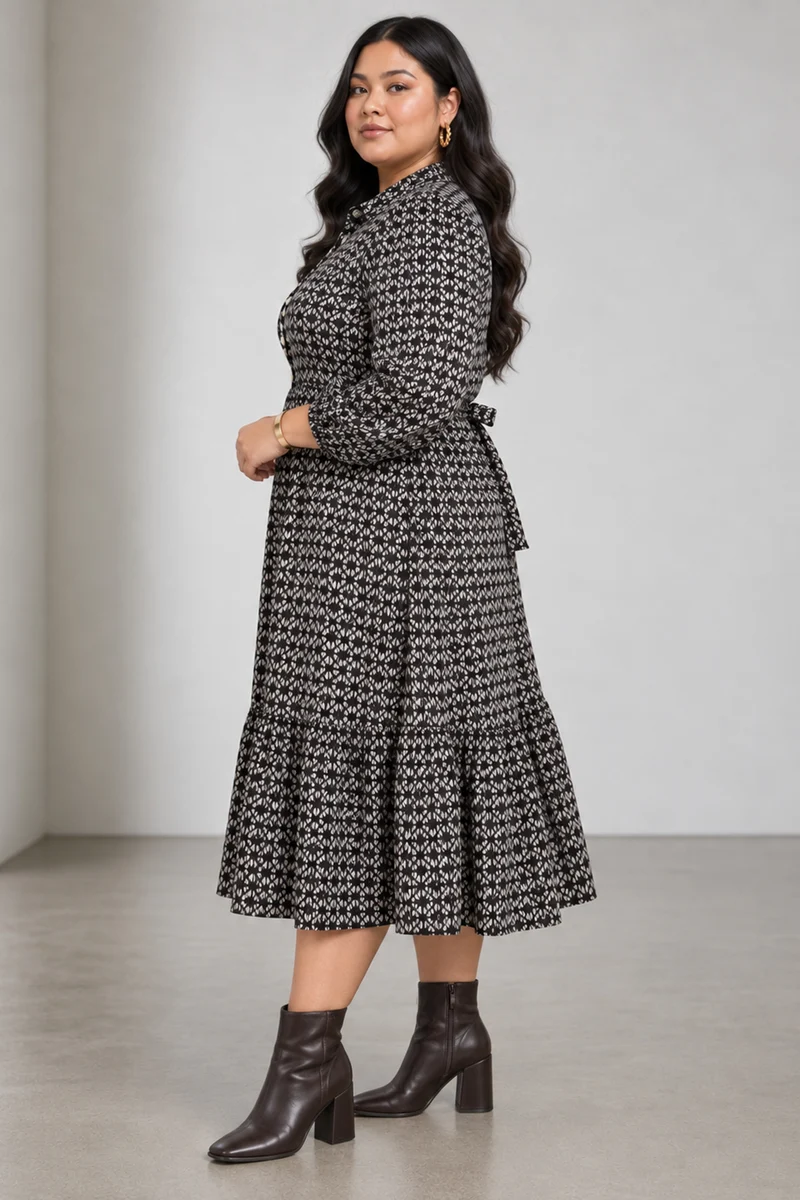 Renna|Viscose Tiered Midi Dress