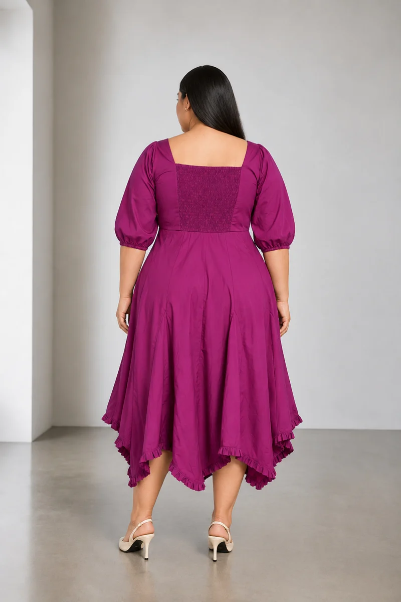 Azora|Cotton V Neck Twist Front Midi Dress