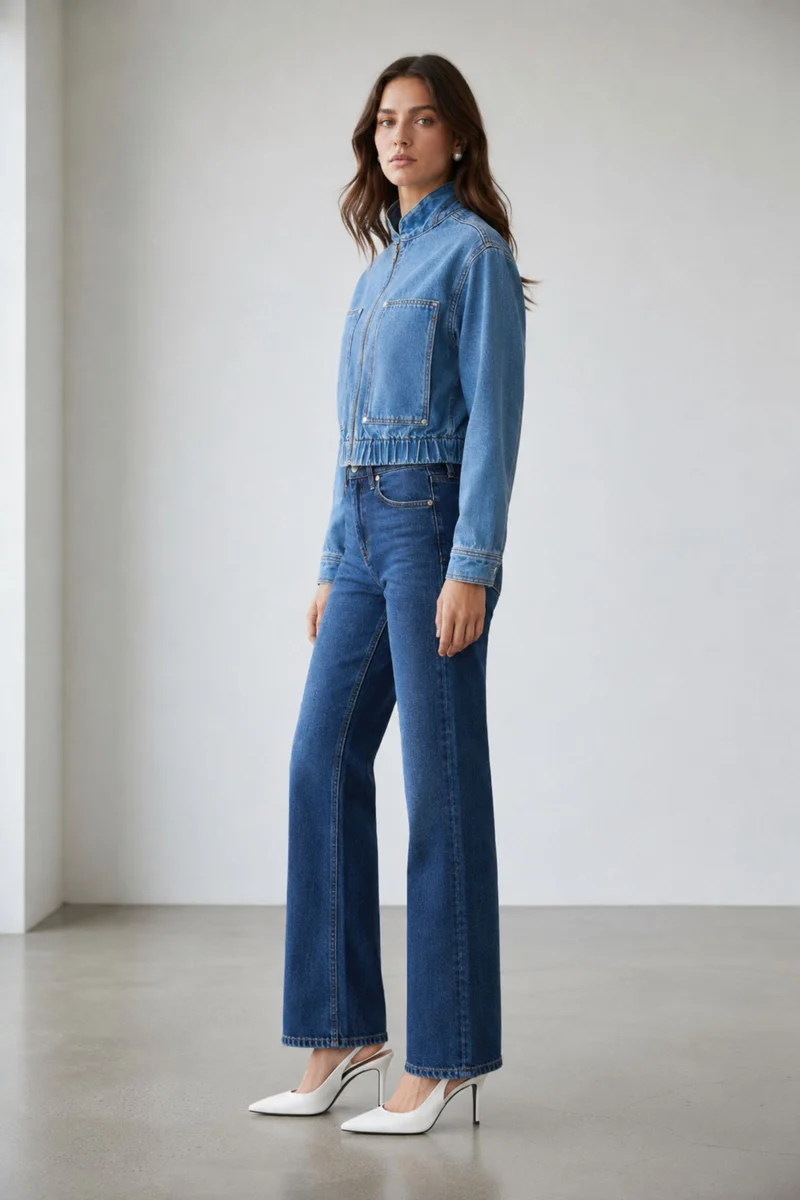 Wina|100% Cotton Denim Bomber Jacket