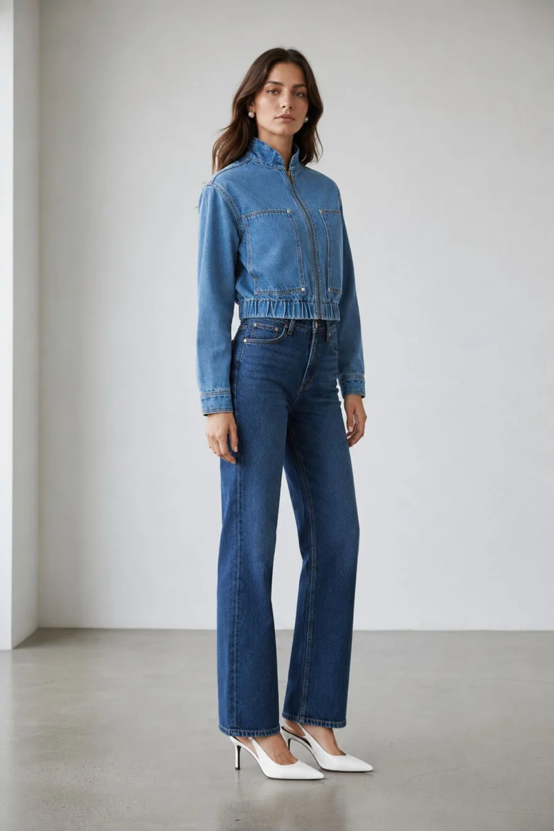 Wina|100% Cotton Denim Bomber Jacket
