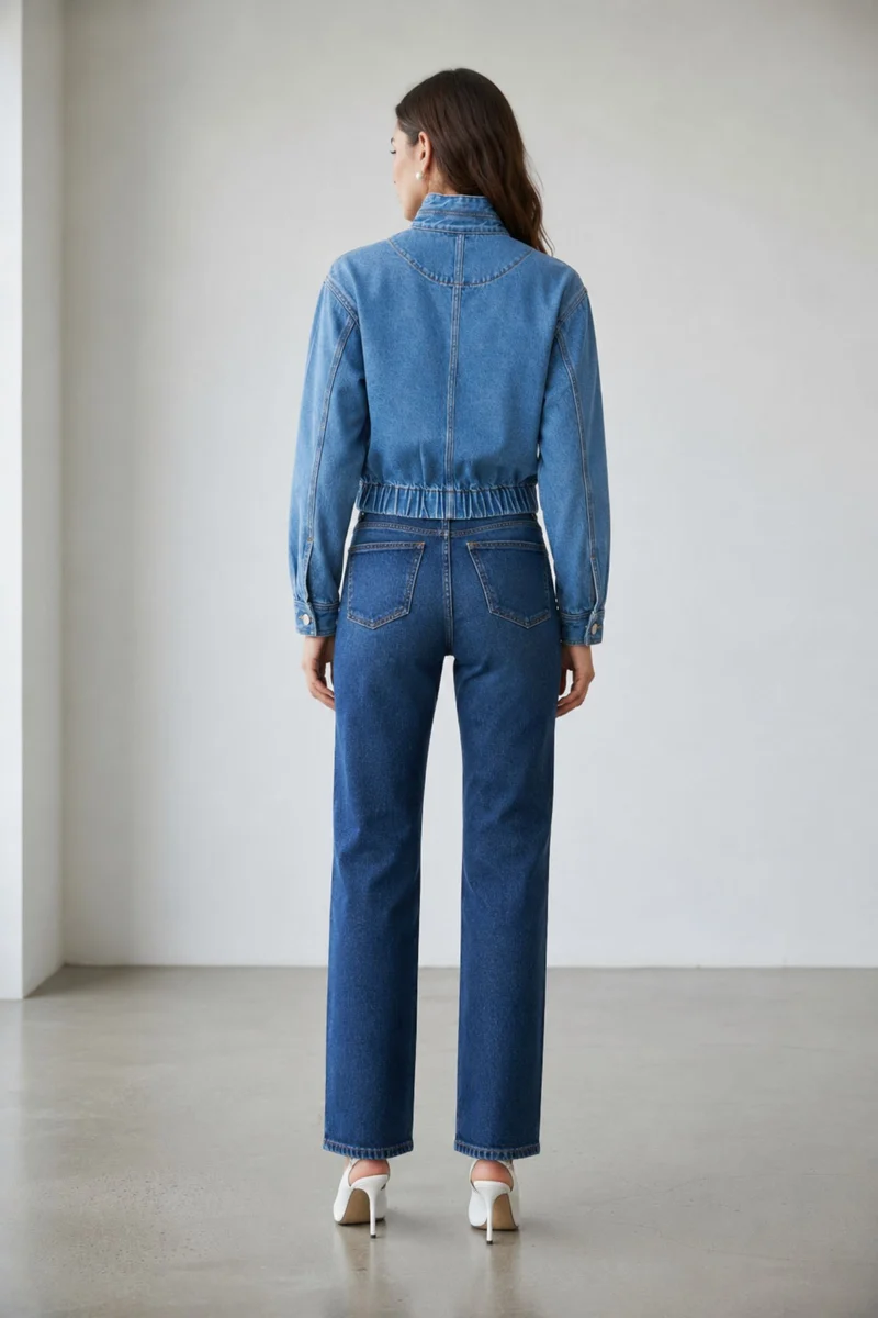 Wina|100% Cotton Denim Bomber Jacket