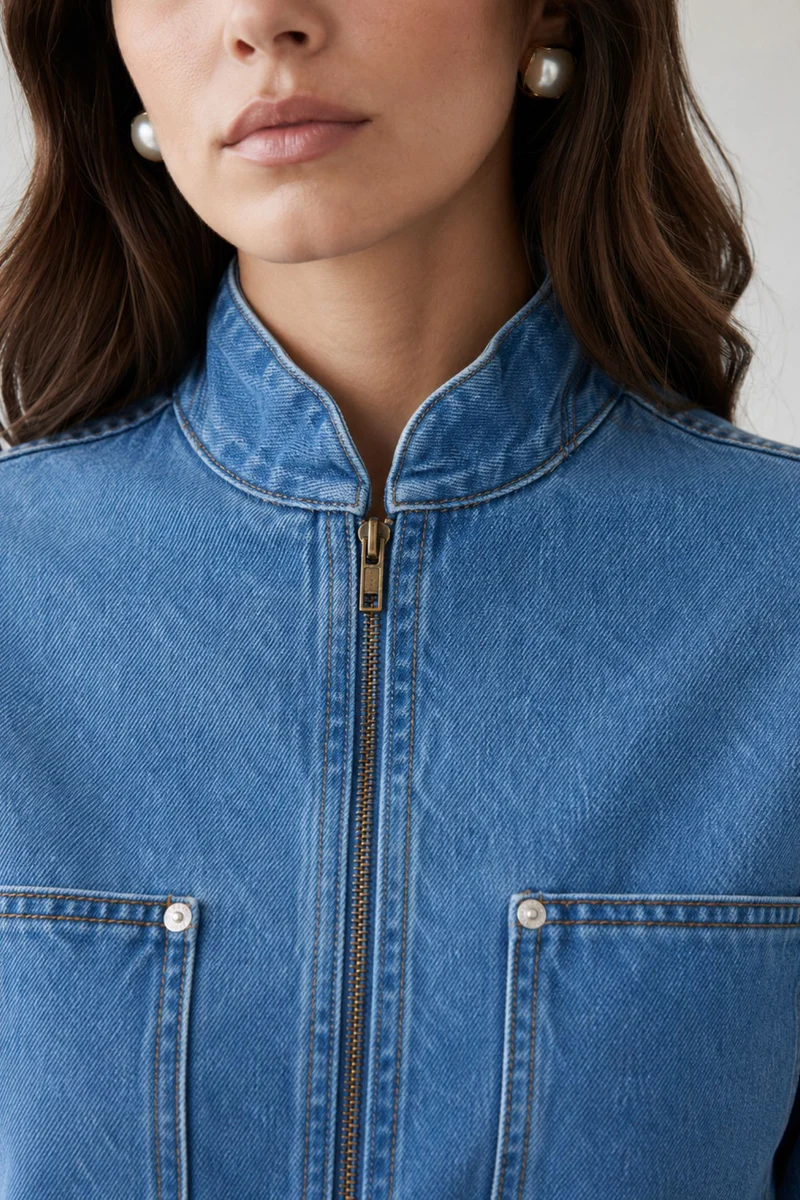 Wina|100% Cotton Denim Bomber Jacket