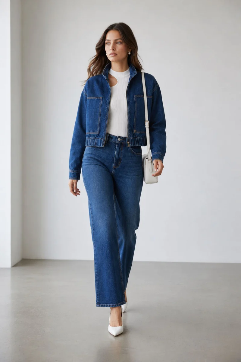 Winu|100% Cotton Denim Bomber Jacket
