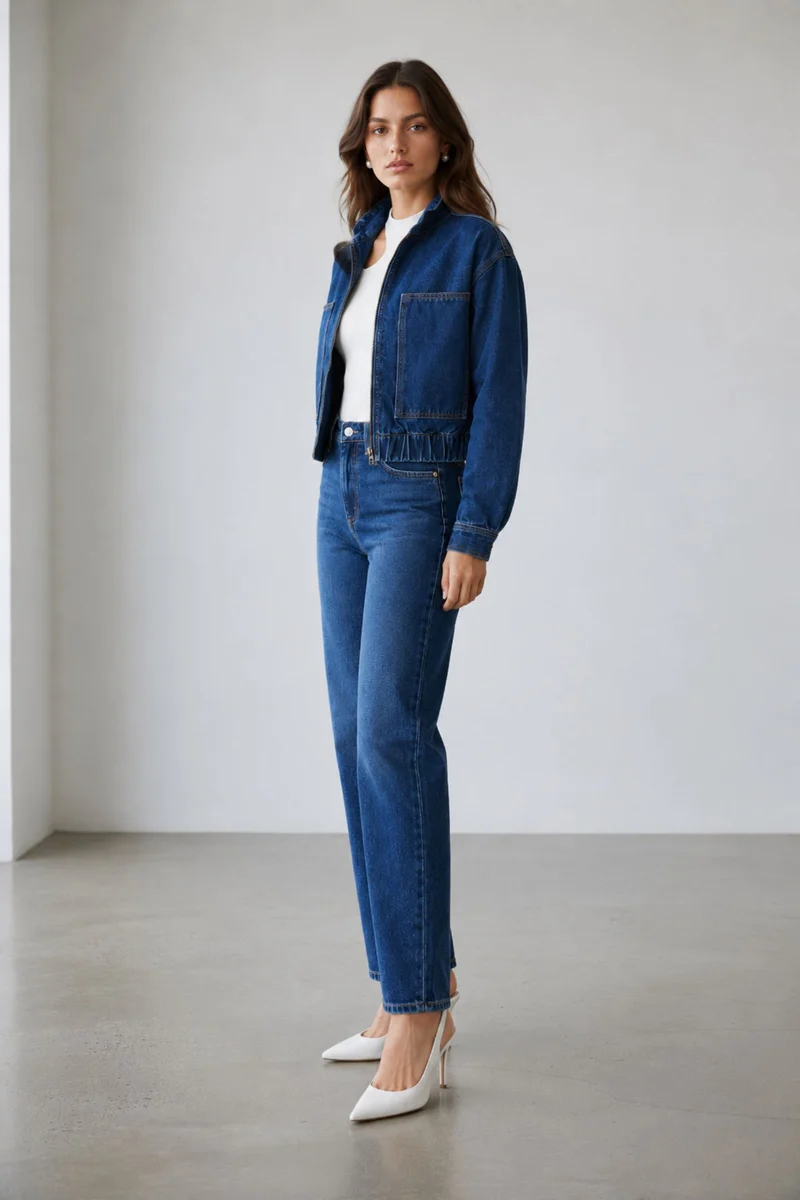 Winu|100% Cotton Denim Bomber Jacket