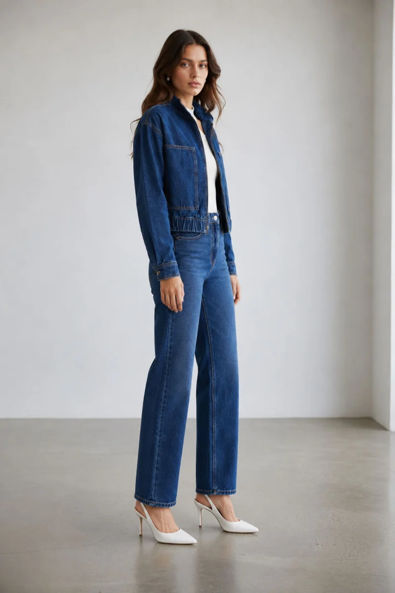 Winu|100% Cotton Denim Bomber Jacket