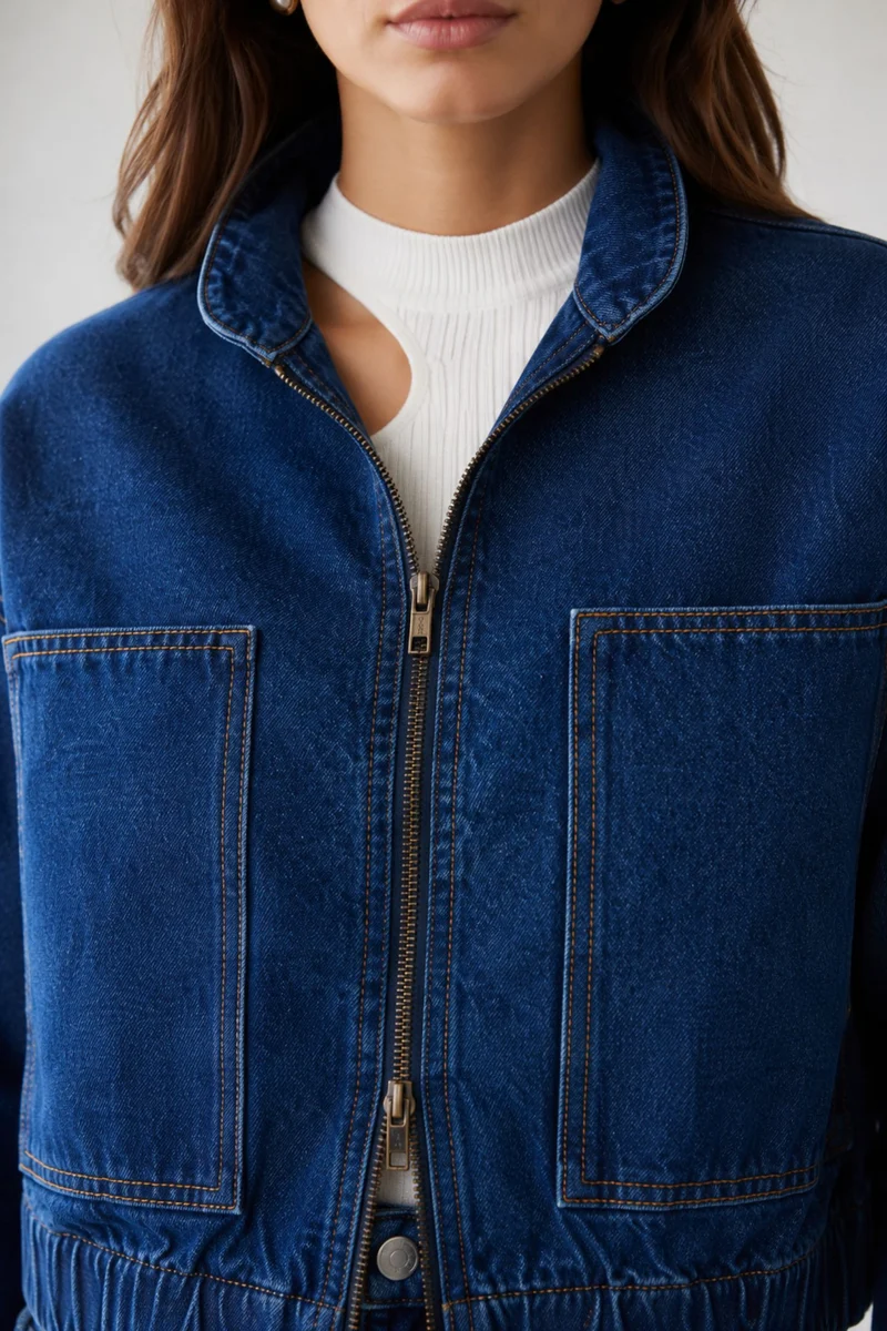 Winu|100% Cotton Denim Bomber Jacket