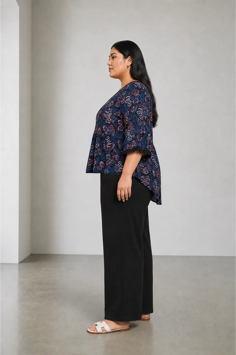 Utamni|Cotton Peplum Lace Insert Top