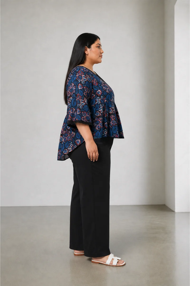 Utamni|Cotton Peplum Lace Insert Top