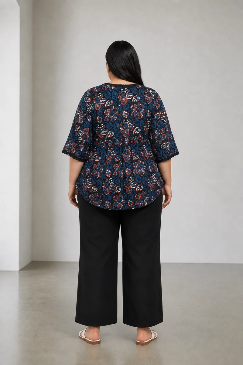 Utamni|Cotton Peplum Lace Insert Top