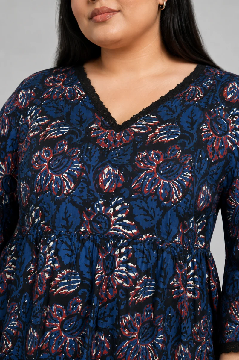 Utamni|Cotton Peplum Lace Insert Top
