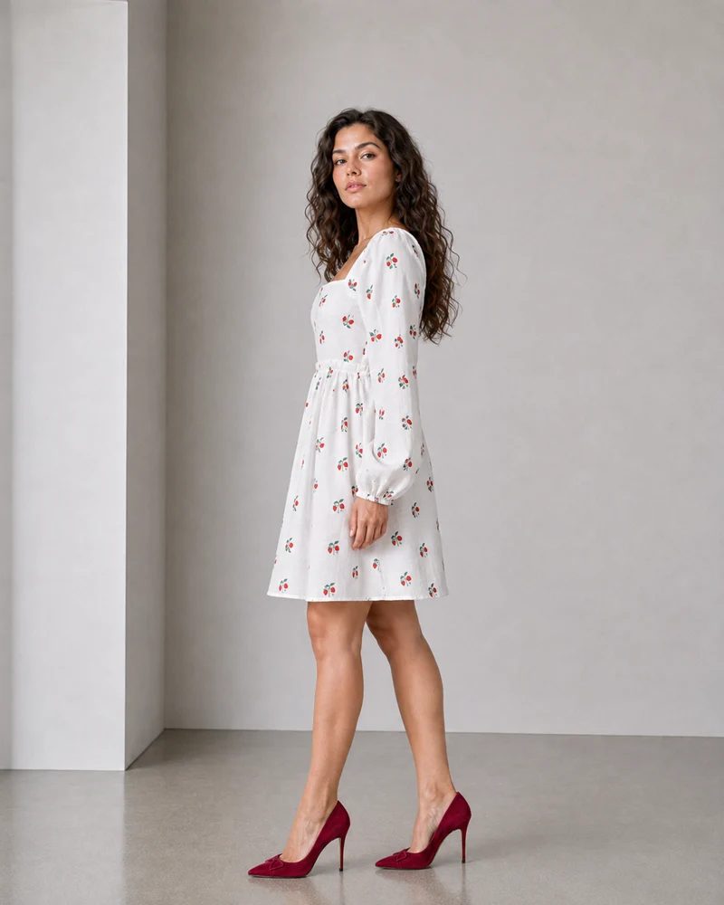 Samiu|Viscose Strawberry Printed Smocked Mini Dress