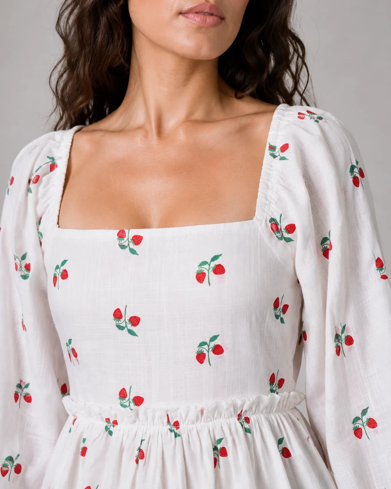 Samiu|Viscose Strawberry Printed Smocked Mini Dress