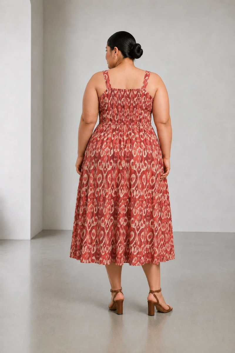 Sanimi|Cotton Square Neck Midi Dress