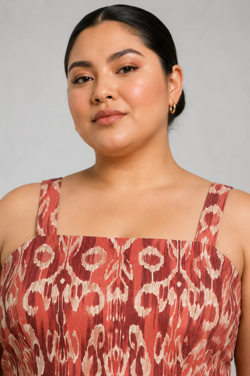 Sanimi|Cotton Square Neck Midi Dress