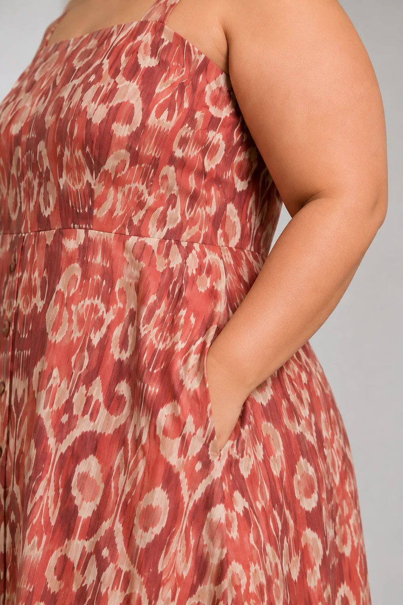 Sanimi|Cotton Square Neck Midi Dress