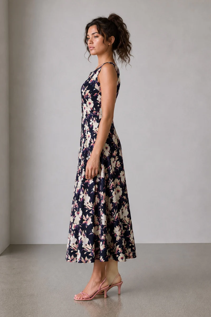 Neai|Viscose Print Fit Flare Midi Dress