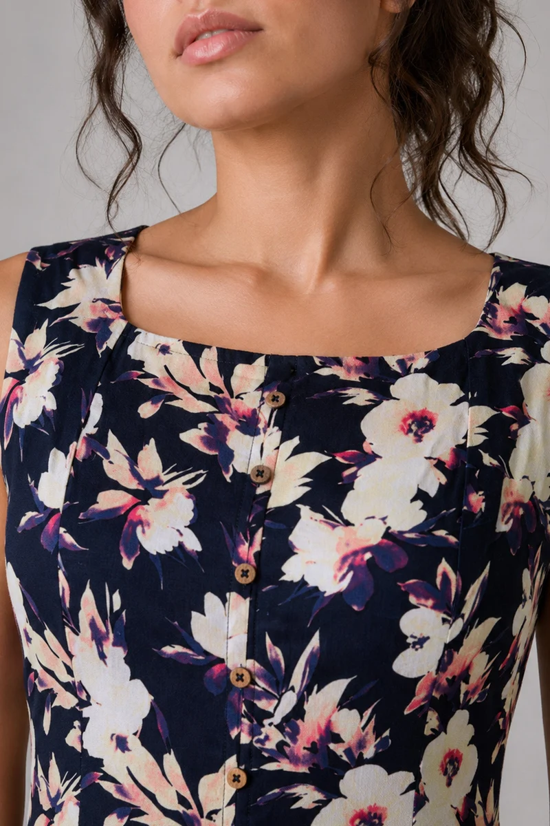 Neai|Viscose Print Fit Flare Midi Dress
