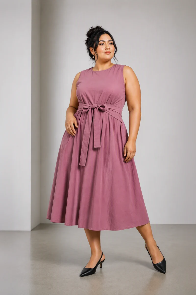 Lunini|Cotton Side Tie Up Midi Dress