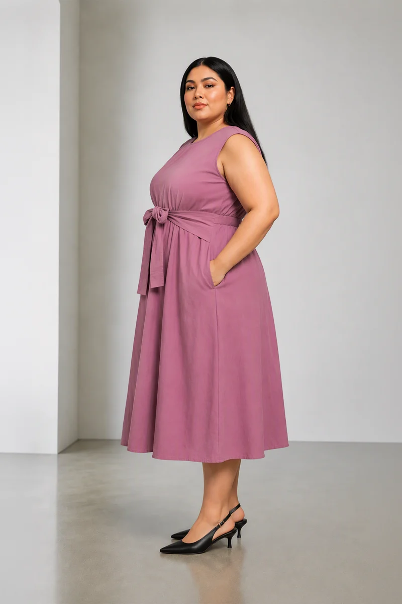 Lunini|Cotton Side Tie Up Midi Dress