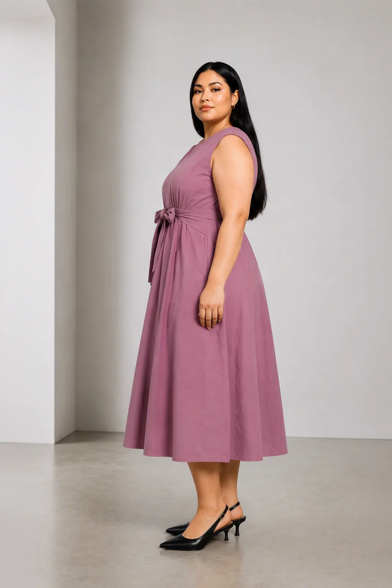 Lunini|Cotton Side Tie Up Midi Dress