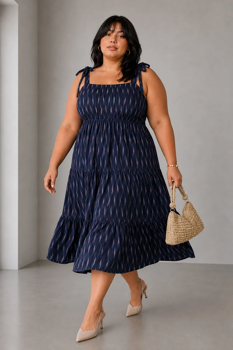 Blaryi|Cotton Midi Tiered Dress