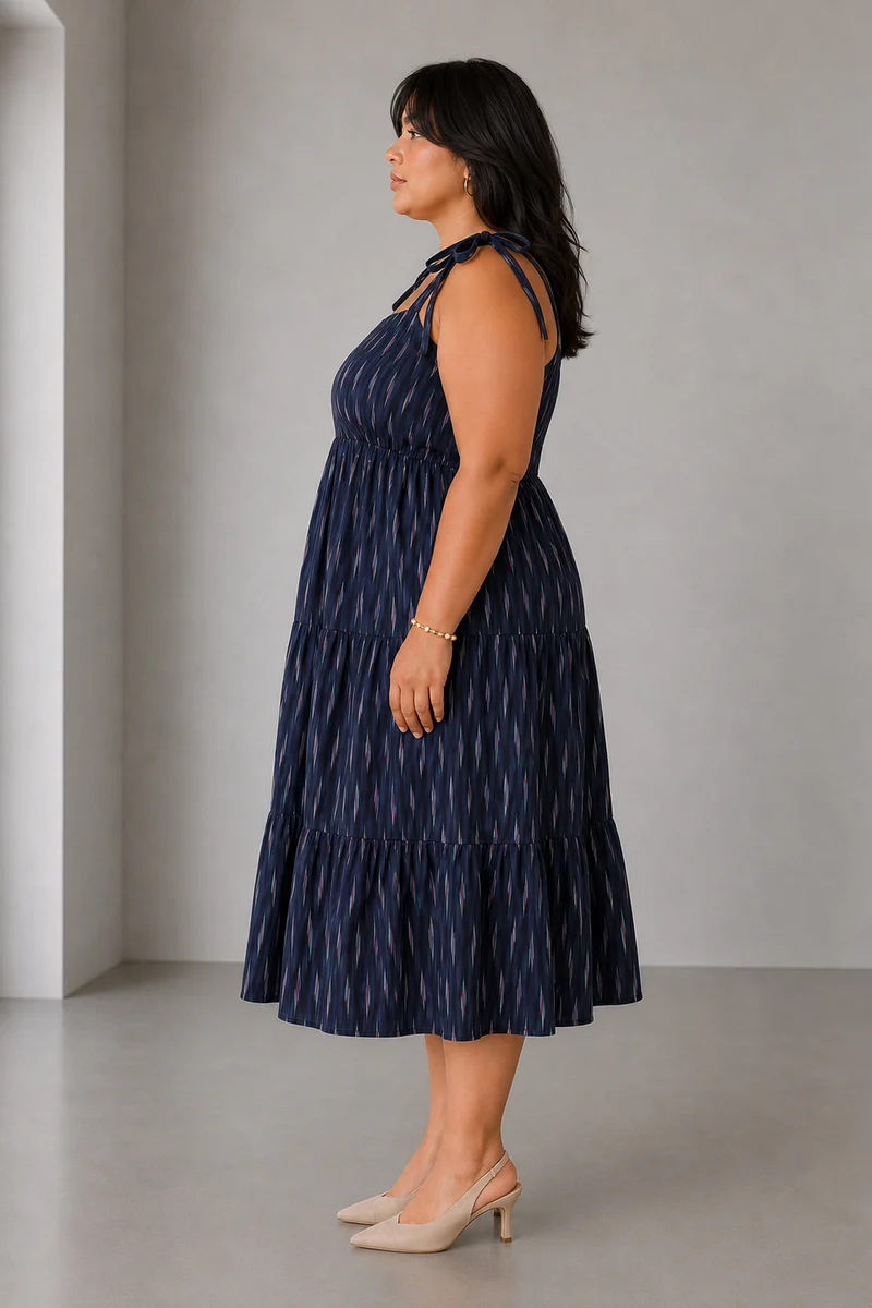 Blaryi|Cotton Midi Tiered Dress