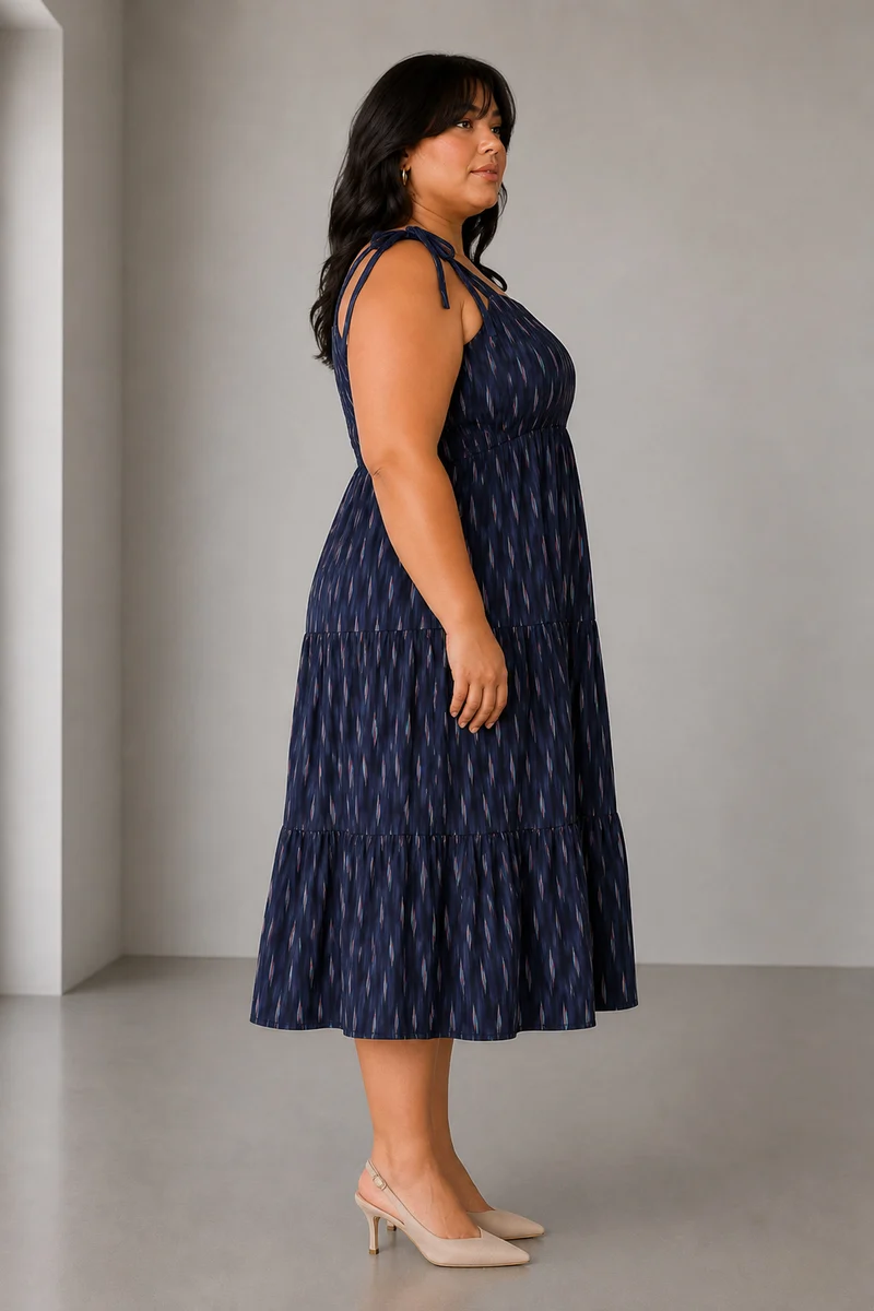Blaryi|Cotton Midi Tiered Dress