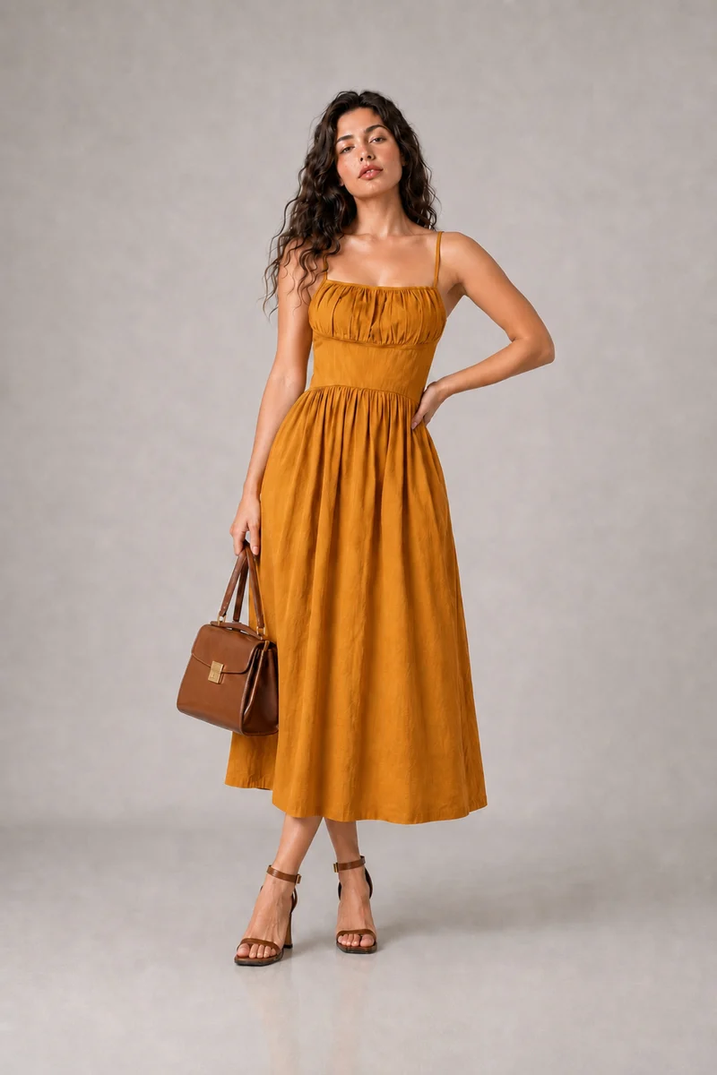 Eldon|Cotton Square Neck Fit Flare Midi Dress