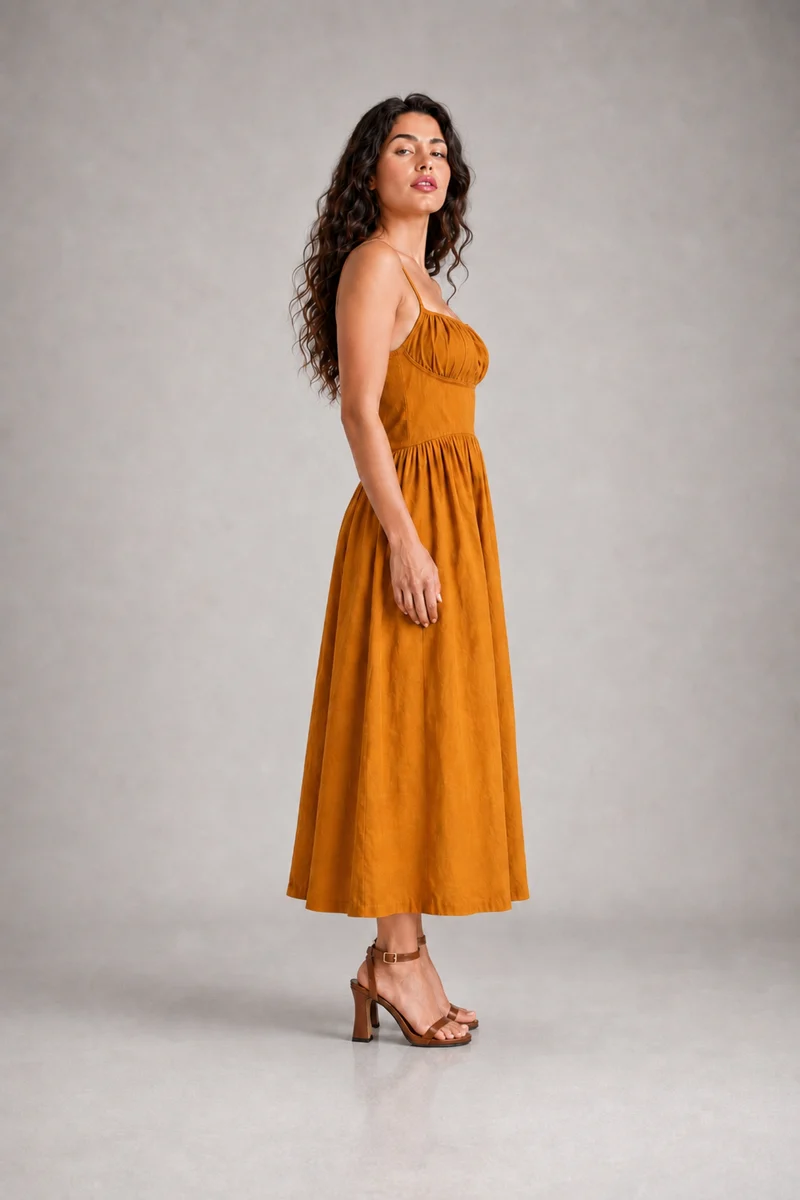 Eldon|Cotton Square Neck Fit Flare Midi Dress