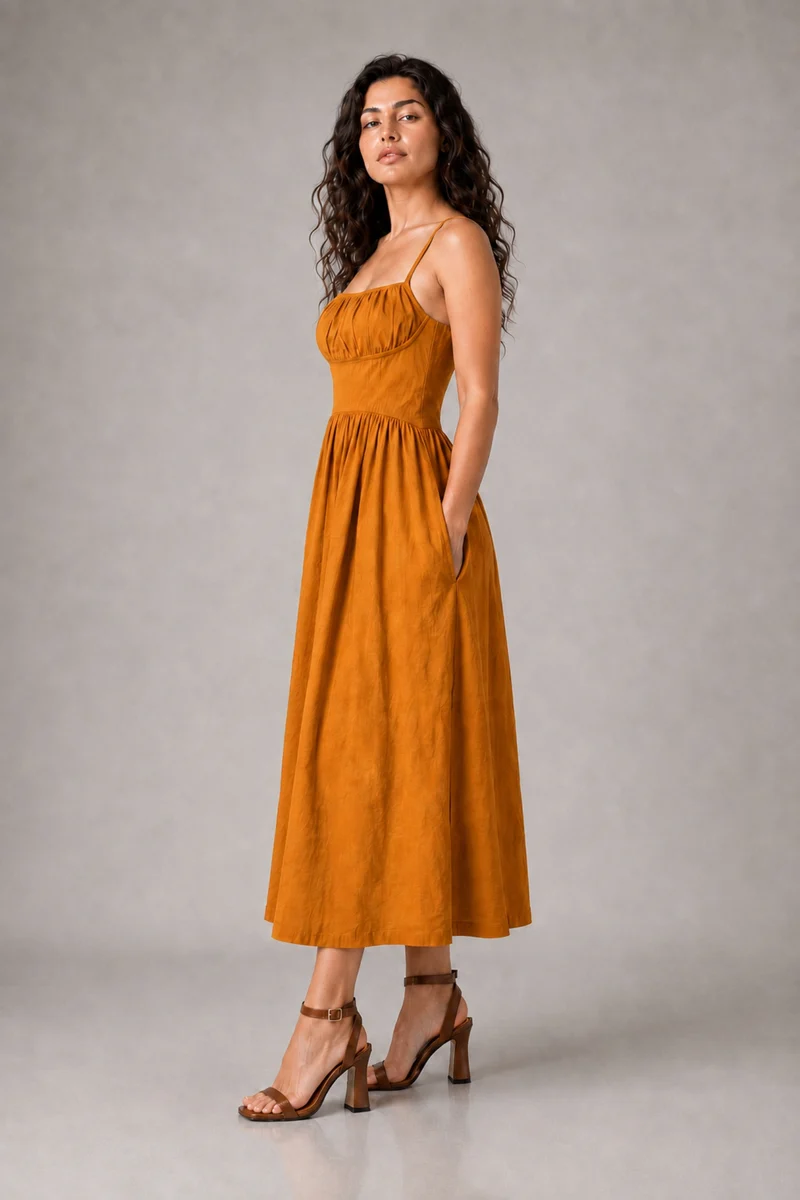 Eldon|Cotton Square Neck Fit Flare Midi Dress