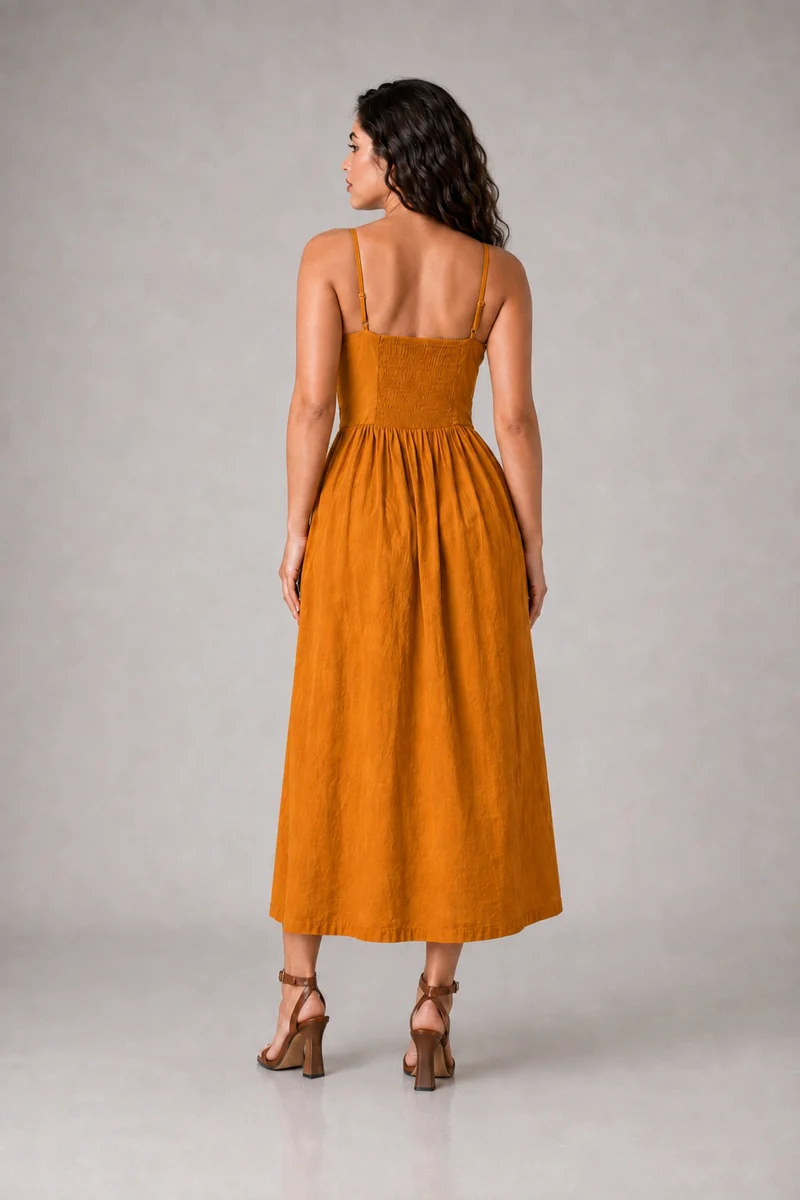 Eldon|Cotton Square Neck Fit Flare Midi Dress