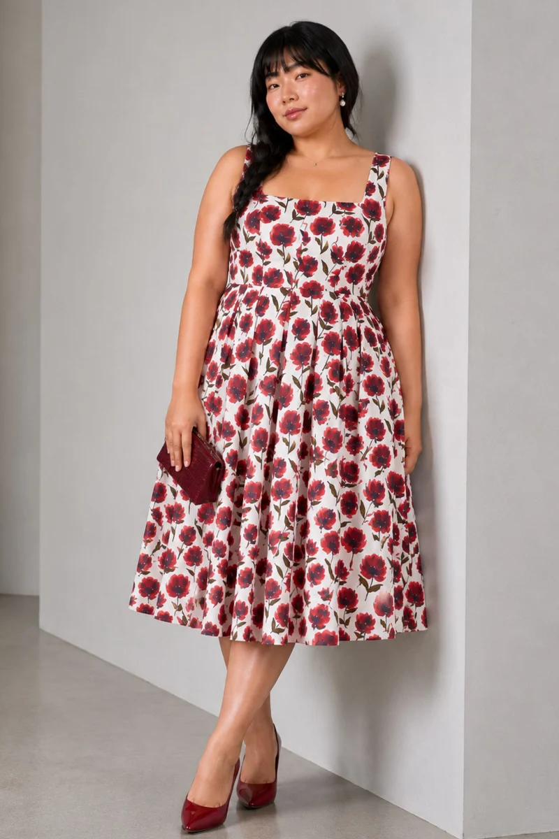 Janima|Cotton Printed Pleated Maxi Dress