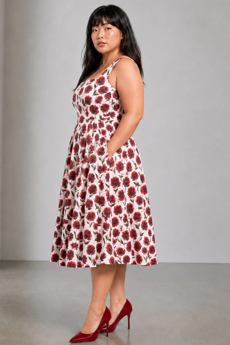 Janima|Cotton Printed Pleated Maxi Dress
