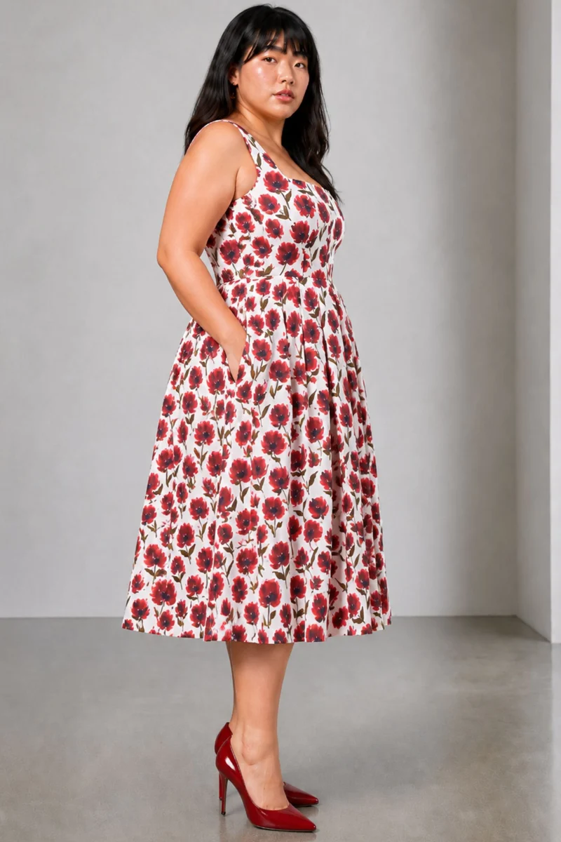 Janima|Cotton Printed Pleated Maxi Dress
