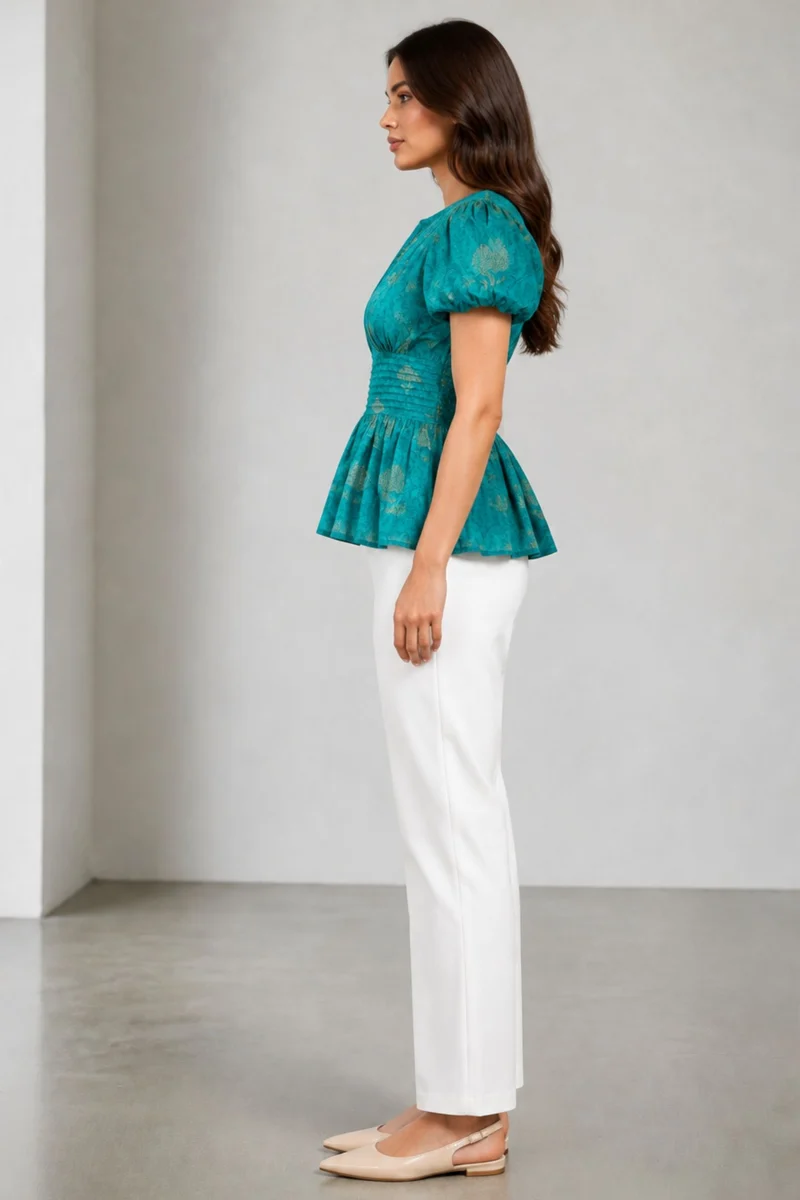 Paveli|Cotton Pintuck Detail Peplum Top