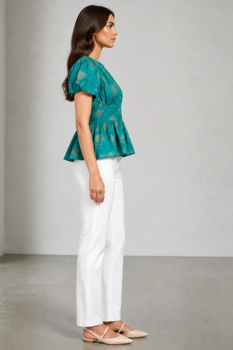 Paveli|Cotton Pintuck Detail Peplum Top