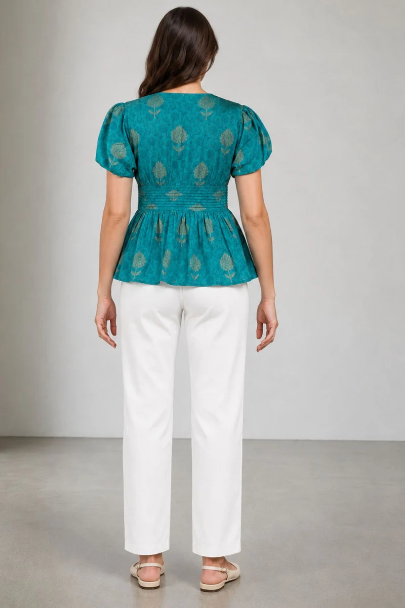 Paveli|Cotton Pintuck Detail Peplum Top