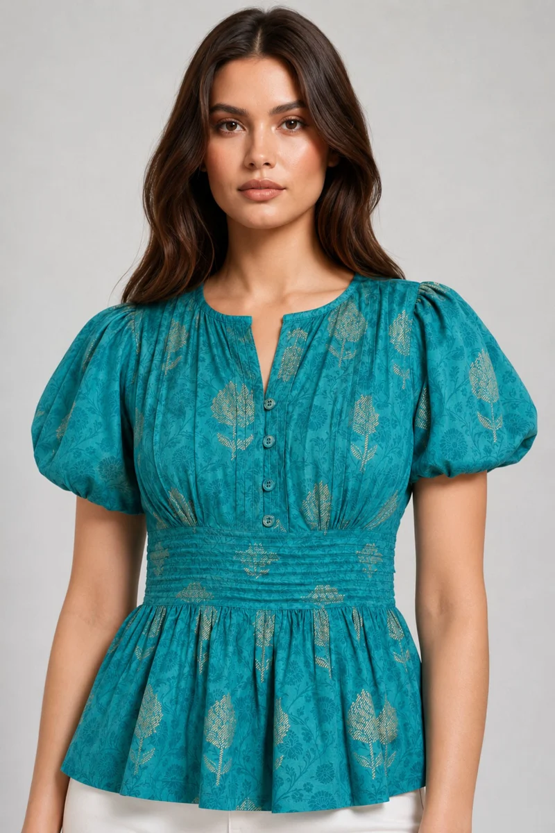 Paveli|Cotton Pintuck Detail Peplum Top