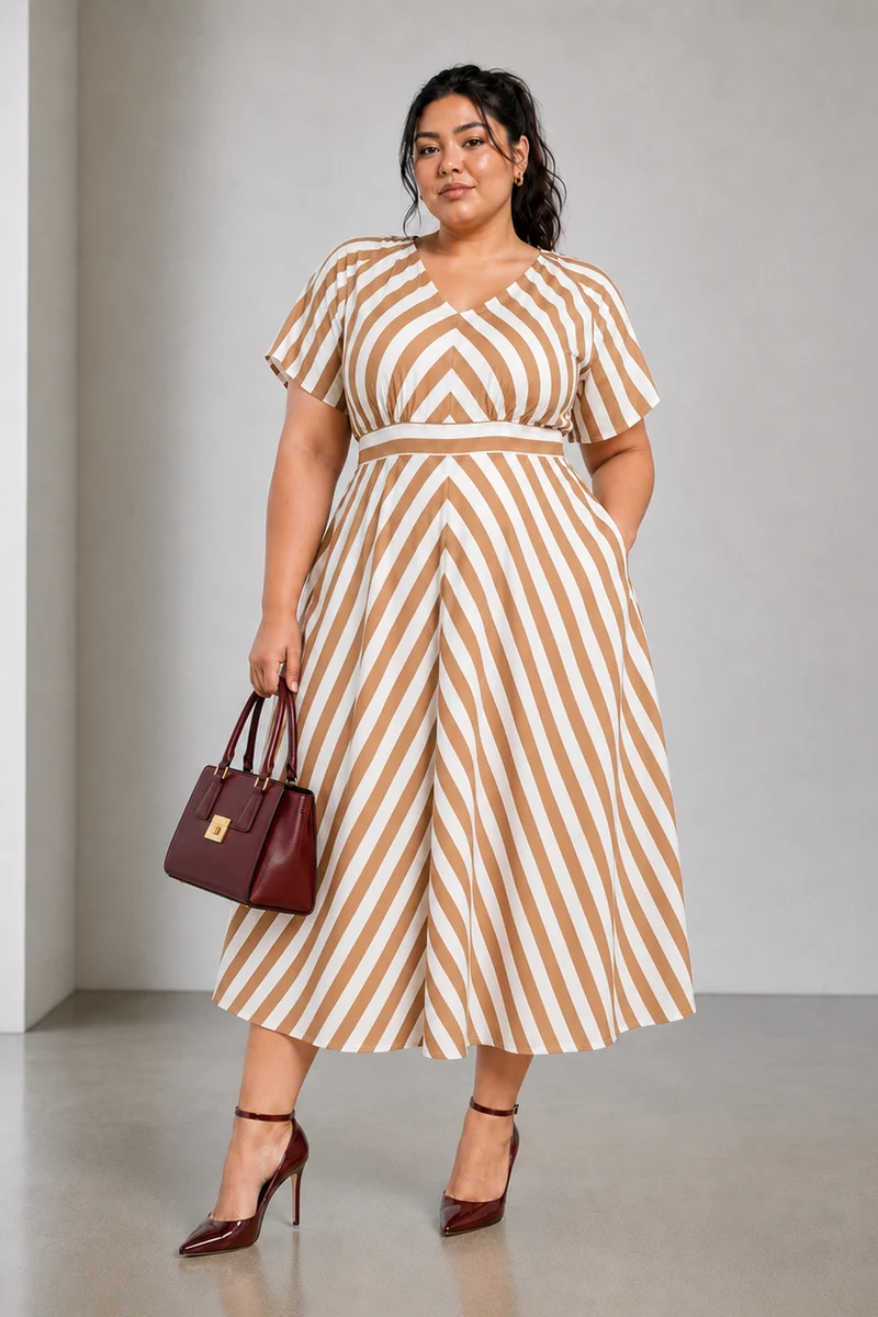 Norea|Viscose Striped Fit And Flare Dress