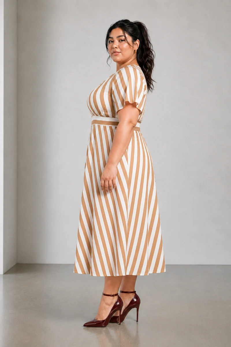 Norea|Viscose Striped Fit And Flare Dress