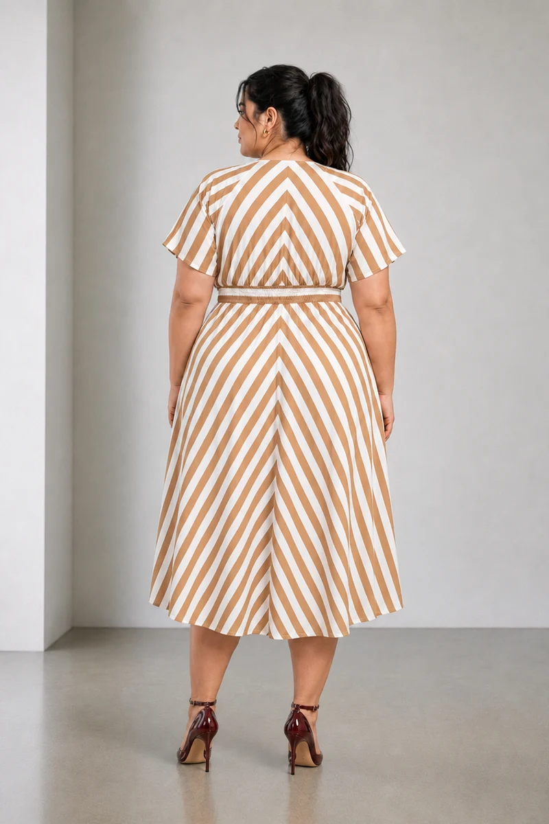 Norea|Viscose Striped Fit And Flare Dress
