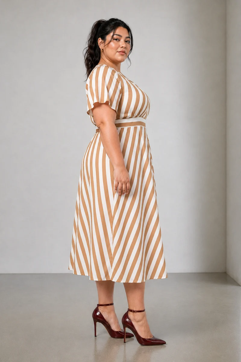 Norea|Viscose Striped Fit And Flare Dress