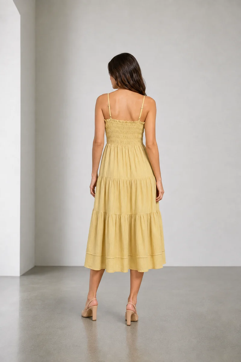 Serein|Cotton Smocked Layered Midi Dress