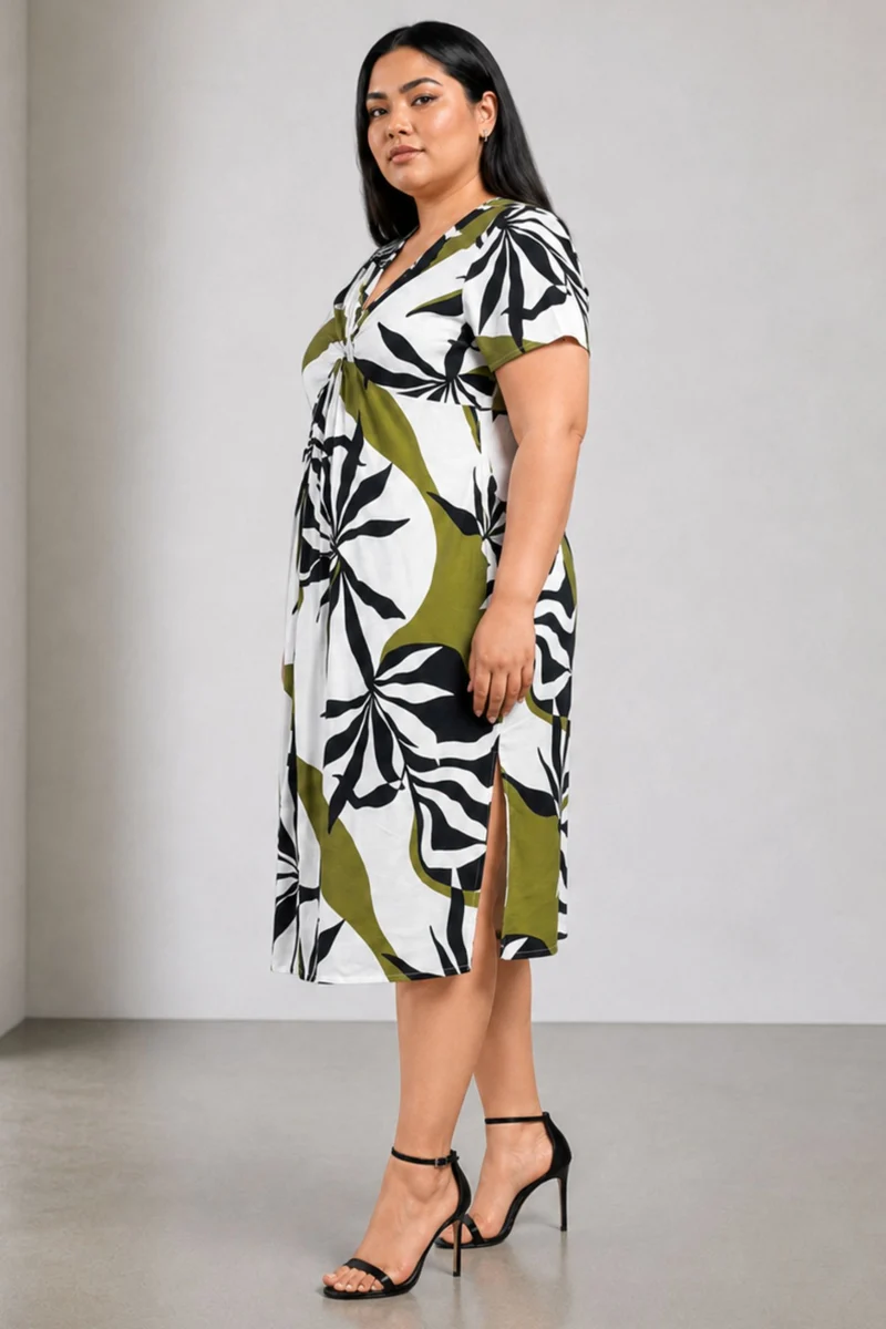 Kiora|Viscose Twist Front Midi Dress