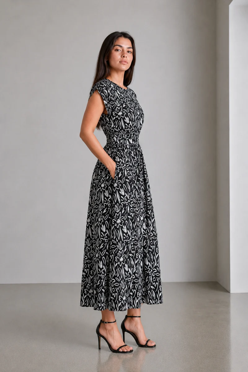 Bravia|Viscose Waist Panel Maxi Dress