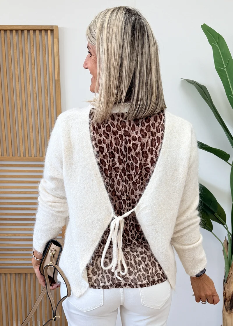 Pull Bi Matière Léopard - Voilage au Dos