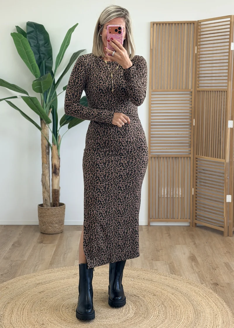 Robe Longue Léopard Ajustée