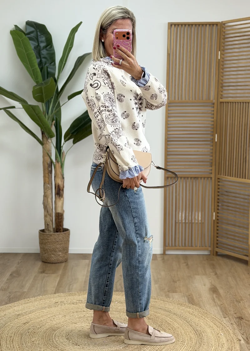 Pull Irisé Col et Bout des Manches Chemise
