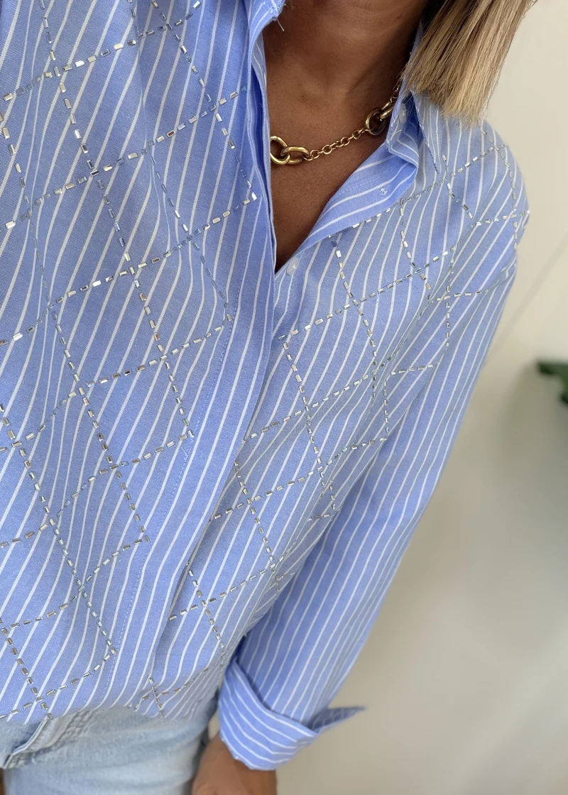 Chemise Oversize Strass Bleue